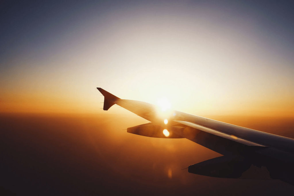 Plane during sunset.